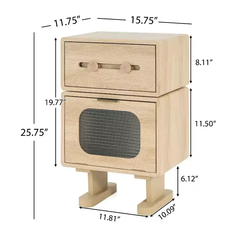Table de chevet robot pivotante créative avec rangement, finition naturelle