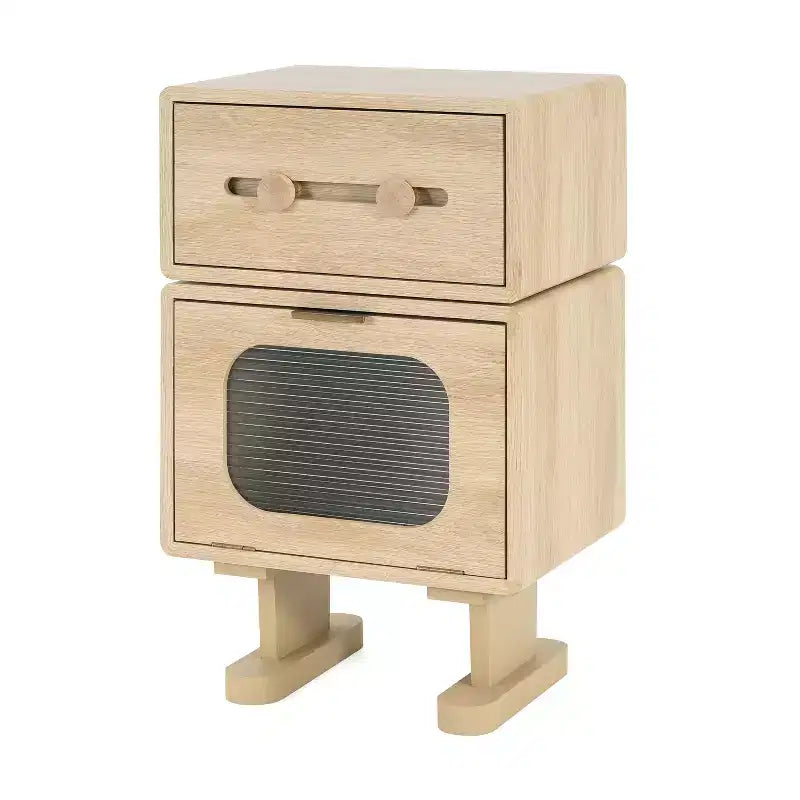 Table de chevet robot pivotante créative avec rangement, finition naturelle