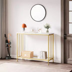 Console de 33,5 pouces de large, Table d'entrée étroite, Console étroite, Table d'appoint derrière un canapé, Table d'appoint avec étagère en verre et cadre en métal