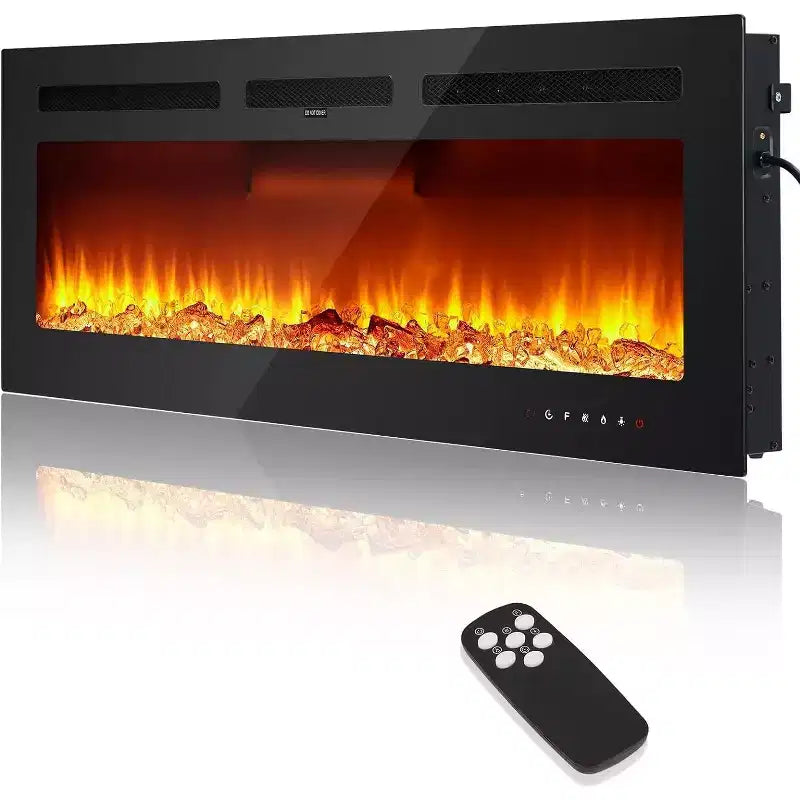 60 Black 3-in-1 Electric FireplaceCFreestanding/Wall/Recessed with Remote & Touch Control,12 Color Flame Effect,900W/1800W Heater (Logs & Crystal)