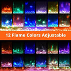 Cheminée électrique 3-en-1 noire de 60 po, autoportante/murale/encastrable avec télécommande et écran tactile, effet de flamme 12 couleurs, chauffage 900 W/1800 W (bûches et cristaux)