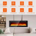 Cheminée électrique 3-en-1 noire de 60 po, autoportante/murale/encastrable avec télécommande et écran tactile, effet de flamme 12 couleurs, chauffage 900 W/1800 W (bûches et cristaux)