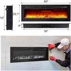 Cheminée électrique 3-en-1 noire de 60 po, autoportante/murale/encastrable avec télécommande et écran tactile, effet de flamme 12 couleurs, chauffage 900 W/1800 W (bûches et cristaux)