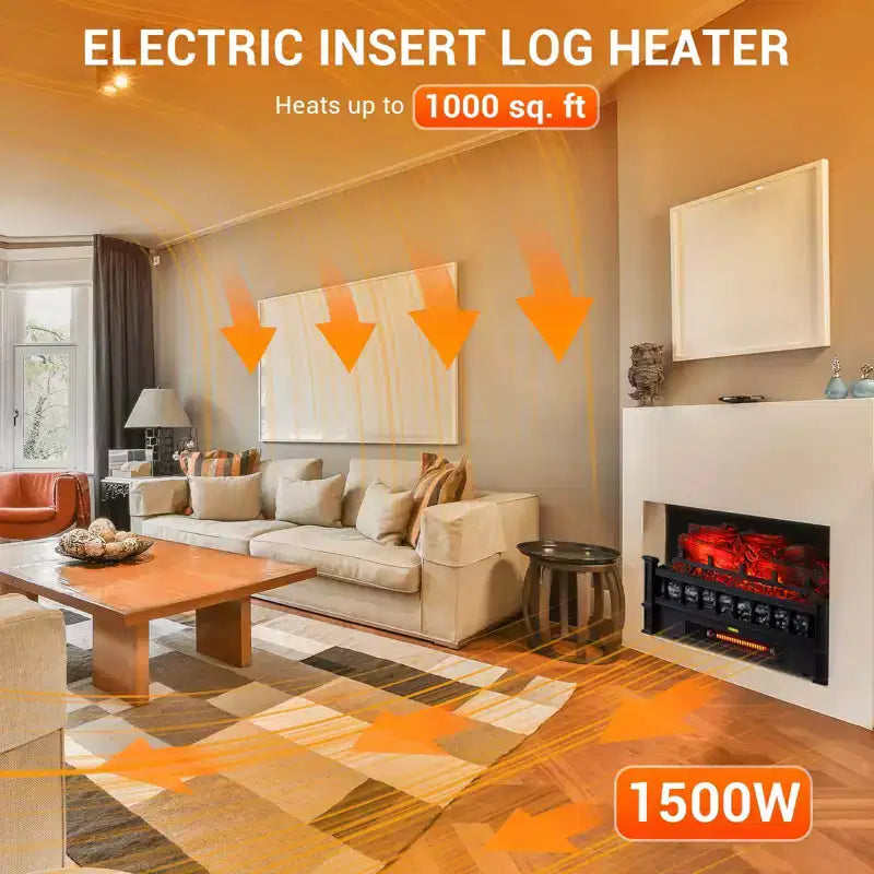 Insert de cheminée électrique noir de 20 po, 1500 W, chauffage à flamme LED réaliste pour usage intérieur (autonome, 1 pièce)