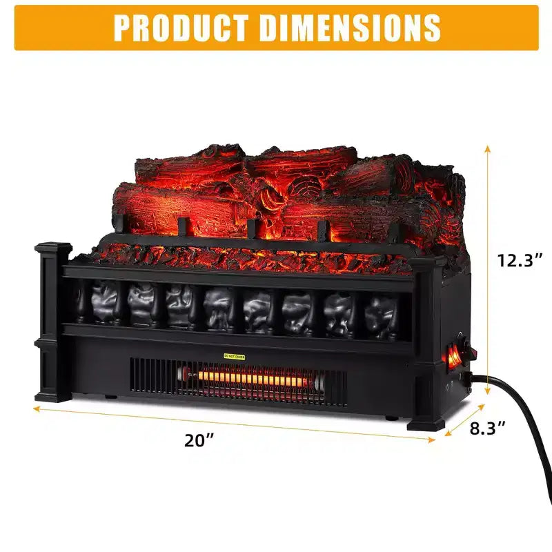 Insert de cheminée électrique noir de 20 po, 1500 W, chauffage à flamme LED réaliste pour usage intérieur (autonome, 1 pièce)