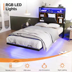 Cadre de lit flottant VINGLI avec lumières LED, station de charge, rangement caché et tête de lit en velours. Aucun sommier tapissier requis, montage facile