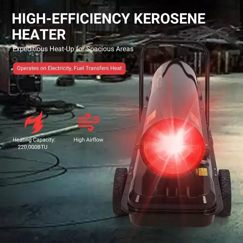 Chauffage à air pulsé au kérosène de 220 000 BTU pour intérieur/extérieur avec thermostat, chauffage salamandre portable au kérosène/diesel