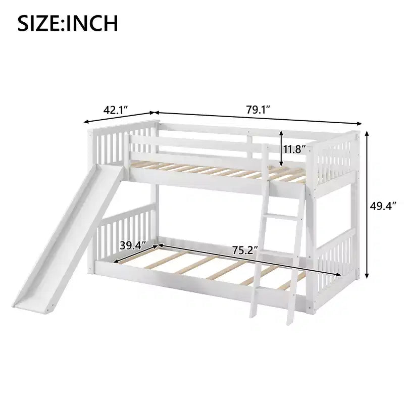 Lits superposés pour enfants, lit superposé jumeau sur jumeau avec toboggan convertible, cadre de lit superposé bas en bois pour tout-petits et adolescents