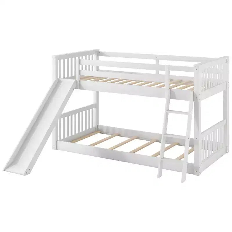 Lits superposés pour enfants, lit superposé jumeau sur jumeau avec toboggan convertible, cadre de lit superposé bas en bois pour tout-petits et adolescents