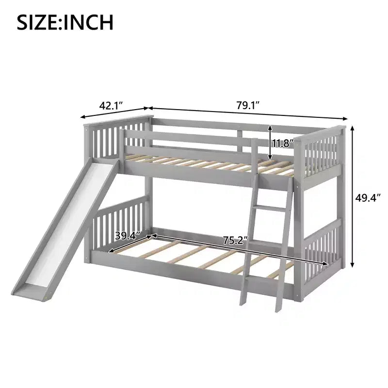 Lits superposés pour enfants, lit superposé jumeau sur jumeau avec toboggan convertible, cadre de lit superposé bas en bois pour tout-petits et adolescents