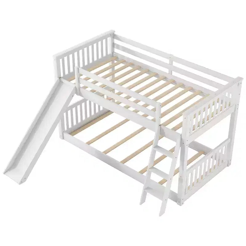 Lits superposés pour enfants, lit superposé jumeau sur jumeau avec toboggan convertible, cadre de lit superposé bas en bois pour tout-petits et adolescents
