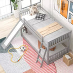 Lits superposés pour enfants, lit superposé jumeau sur jumeau avec toboggan convertible, cadre de lit superposé bas en bois pour tout-petits et adolescents