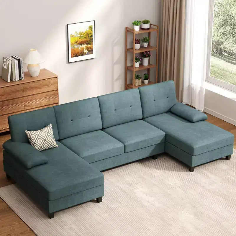 Canapé d'angle Celebalcony 106 pour salon, canapé en U 4 places avec double méridienne, canapé en tissu confortable pour appartement