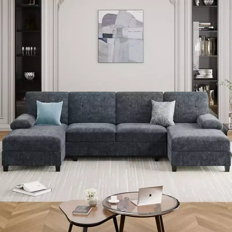 Canapé d'angle Celebalcony 106 pour salon, canapé en U 4 places avec double méridienne, canapé en tissu confortable pour appartement