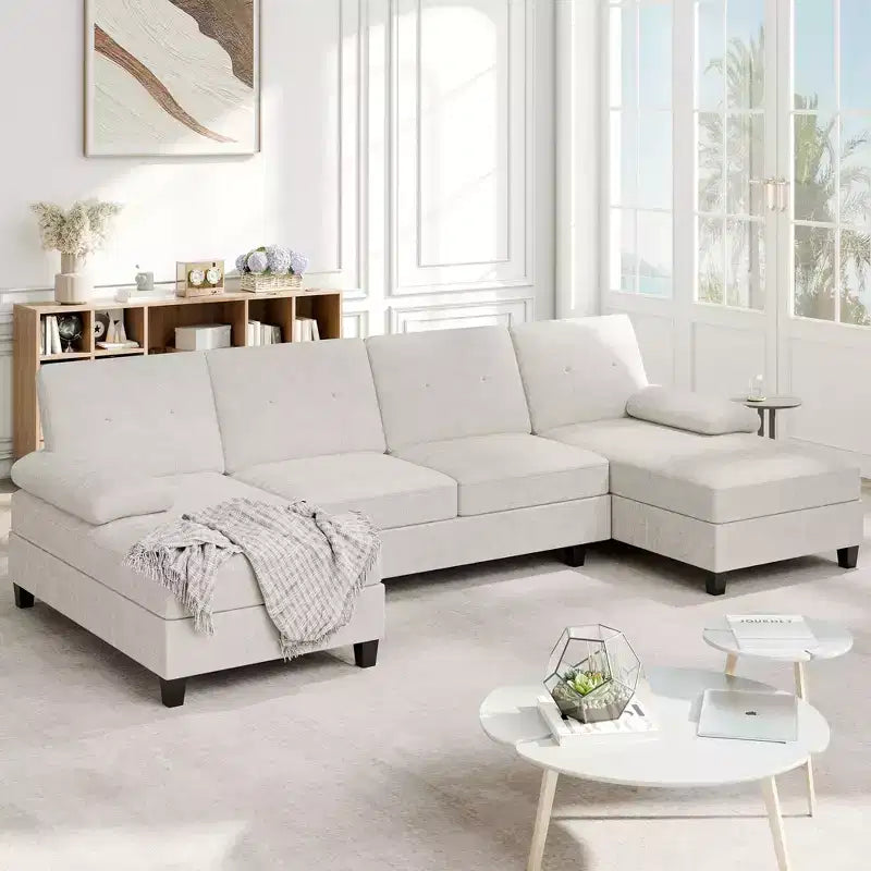 Canapé d'angle Celebalcony 106 pour salon, canapé en U 4 places avec double méridienne, canapé en tissu confortable pour appartement