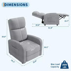 Fauteuil inclinable pour adultes, canapé simple réglable, avec poche latérale, dossier haut, accoudoirs larges et siège rembourré, pour salon