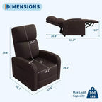 Fauteuil inclinable pour adultes, canapé simple réglable, avec poche latérale, dossier haut, accoudoirs larges et siège rembourré, pour salon