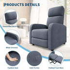 Fauteuil inclinable pour adultes, canapé simple réglable, avec poche latérale, dossier haut, accoudoirs larges et siège rembourré, pour salon