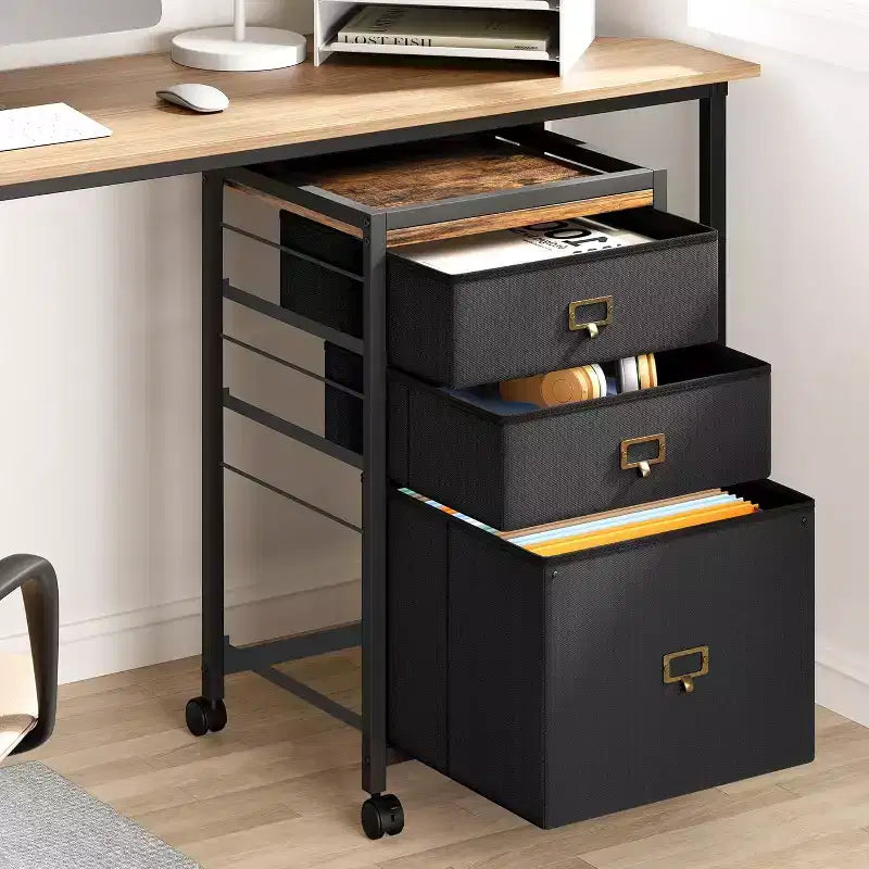 Meuble de classement mobile COZONY, organiseur de rangement roulant avec tiroirs en tissu, caisson de classement sous le bureau pour bureau à domicile