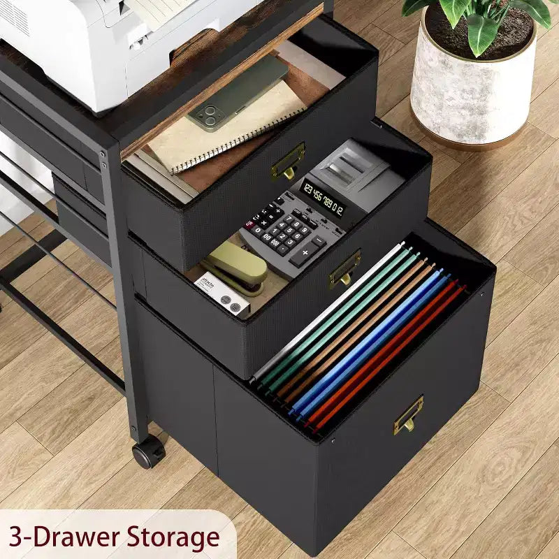 Meuble de classement mobile COZONY, organiseur de rangement roulant avec tiroirs en tissu, caisson de classement sous le bureau pour bureau à domicile