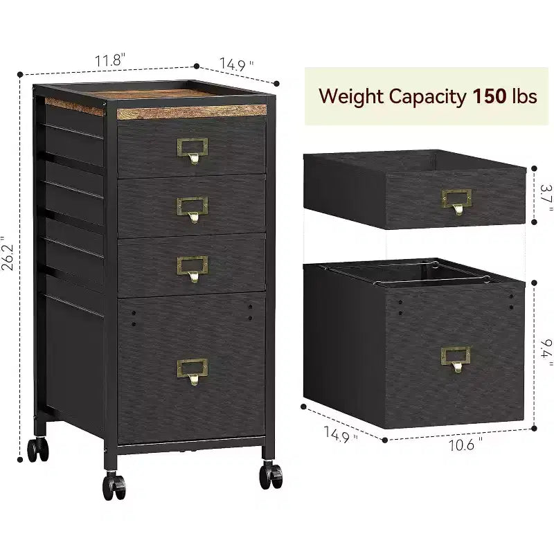 Meuble de classement mobile COZONY, organiseur de rangement roulant avec tiroirs en tissu, caisson de classement sous le bureau pour bureau à domicile