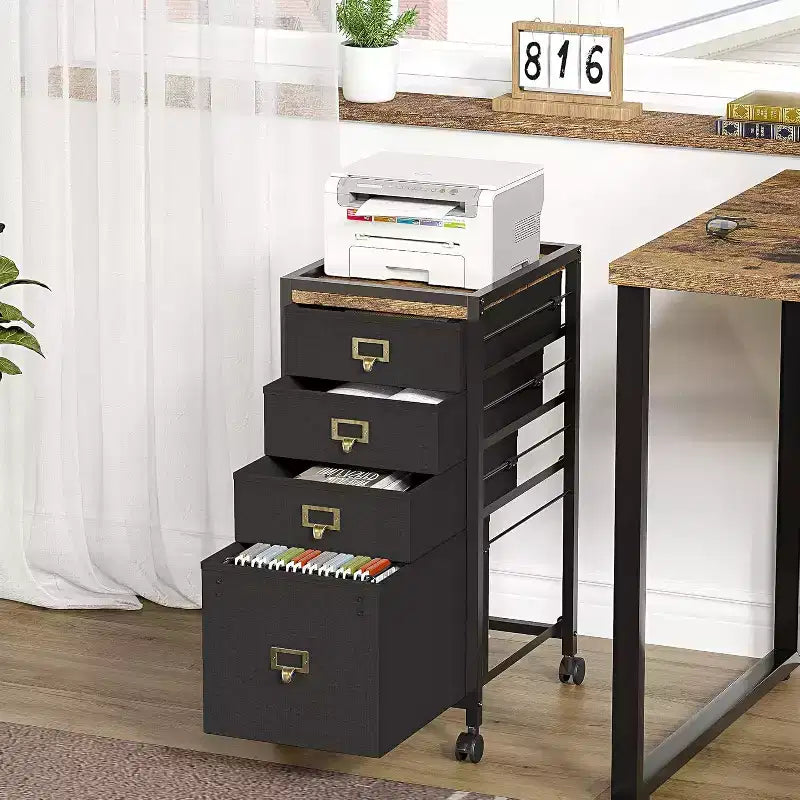 Meuble de classement mobile COZONY, organiseur de rangement roulant avec tiroirs en tissu, caisson de classement sous le bureau pour bureau à domicile