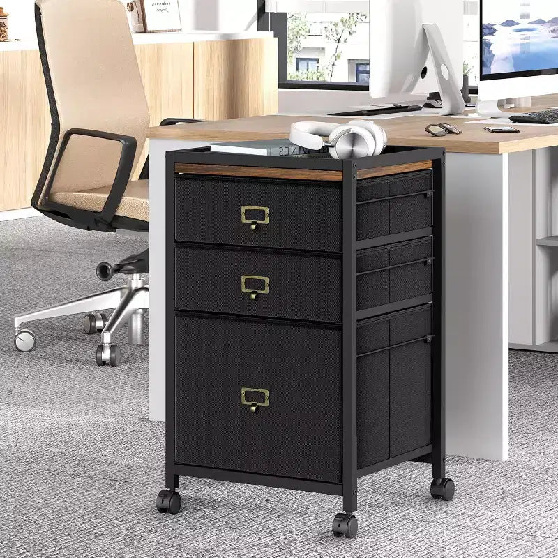 Meuble de classement mobile COZONY, organiseur de rangement roulant avec tiroirs en tissu, caisson de classement sous le bureau pour bureau à domicile