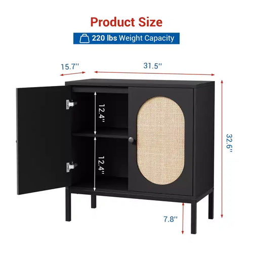 Buffet de 80 cm, Armoire de rangement en rotin avec étagères réglables, Buffet de cuisine pour salon, salle à manger, entrée