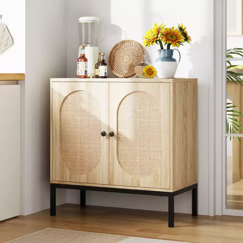 Buffet de 80 cm, Armoire de rangement en rotin avec étagères réglables, Buffet de cuisine pour salon, salle à manger, entrée
