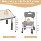 GustoWave Ensemble Table et Chaises pour Enfants, Table pour Tout-Petits et Ensemble de 4 Chaises Réglables en Hauteur, Dessus de Table Facile à Nettoyer, pour Salles de Classe, Gris Foncé
