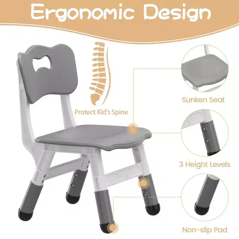 GustoWave Ensemble Table et Chaises pour Enfants, Table pour Tout-Petits et Ensemble de 4 Chaises Réglables en Hauteur, Dessus de Table Facile à Nettoyer, pour Salles de Classe, Gris Foncé