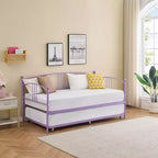 Lit de repos double en métal avec lit gigogne, cadre de lit de repos double avec lit gigogne extractible à 6 roulettes, support à lattes en acier pour canapé-lit d'appoint pour salon, chambre à coucher, appartement.