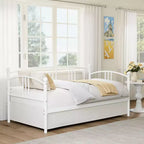 Lit de repos double en métal avec lit gigogne, cadre de lit de repos double avec lit gigogne extractible à 6 roulettes, support à lattes en acier pour canapé-lit d'appoint pour salon, chambre à coucher, appartement.