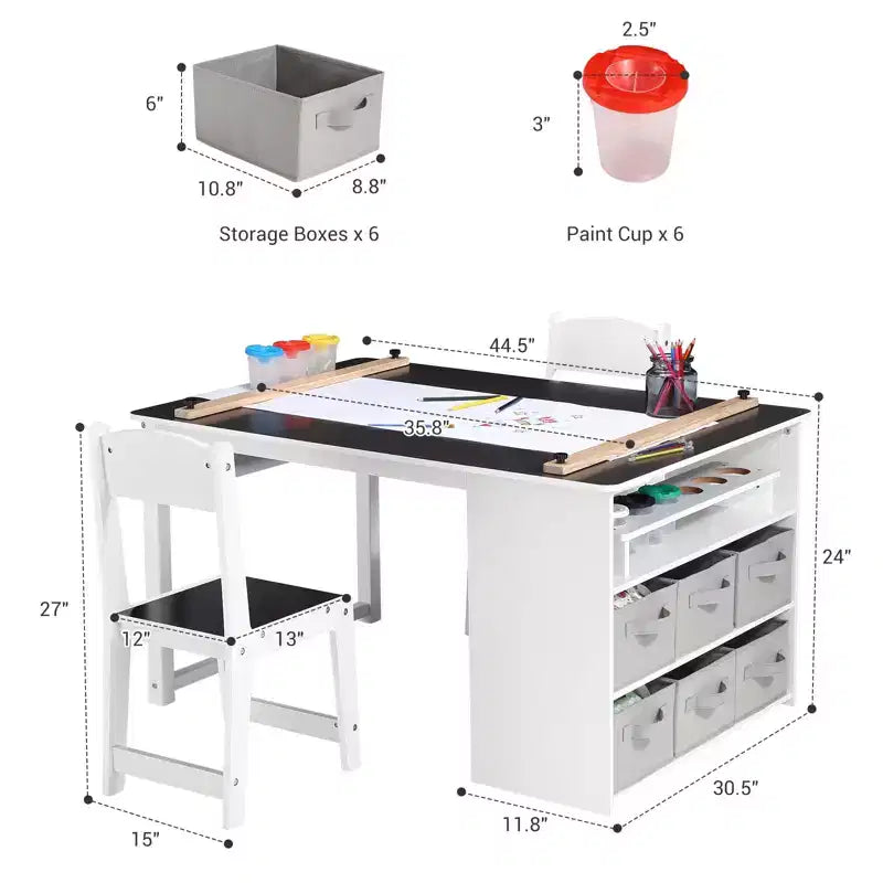 Table et chaise d'art pour enfants 4 en 1 GustoWave, grand bureau de loisirs avec rangement portable pour fournitures artistiques, table d'activités et d'étude pour enfants
