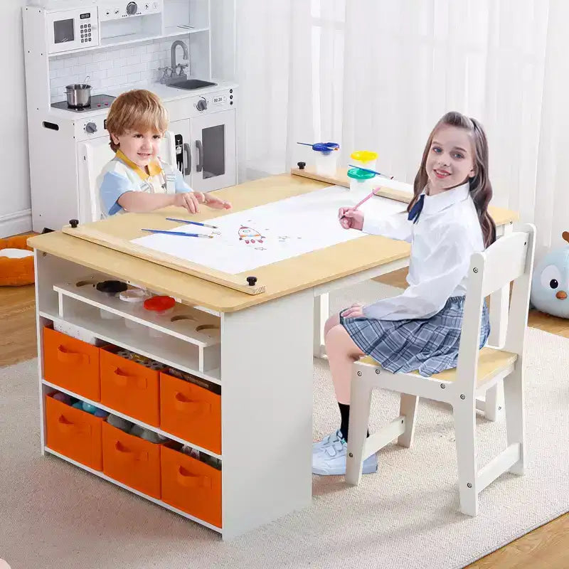 Table et chaise d'art pour enfants 4 en 1 GustoWave, grand bureau de loisirs avec rangement portable pour fournitures artistiques, table d'activités et d'étude pour enfants