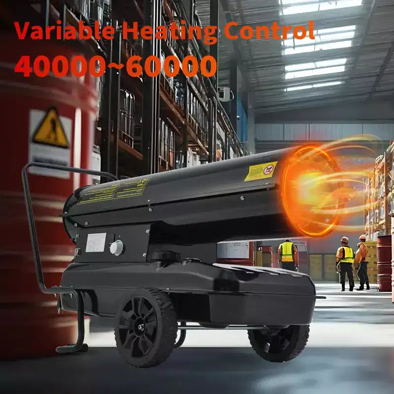 140,000 BTU Diesel and Kerosene Heater, Portable Forced Air Heater with Thermostat & Wheels, 38 L Fuel Tank for 10 hours Runtime, for Garage, Workshop