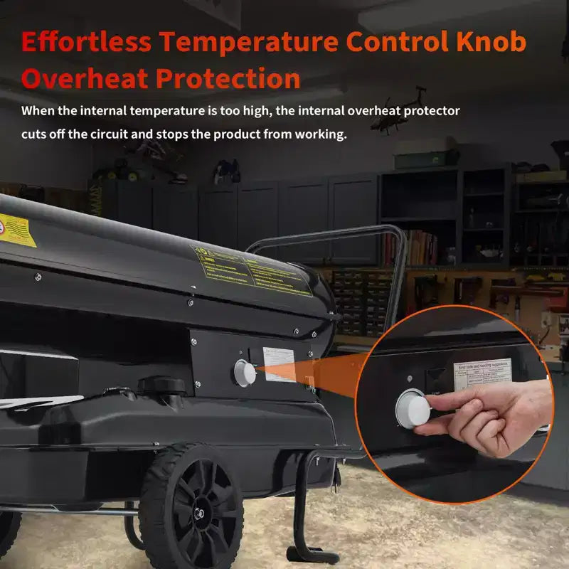 Chauffage au diesel et au kérosène de 140 000 BTU, chauffage à air pulsé portable avec thermostat et roues, réservoir de carburant de 38 L pour 10 heures d'autonomie, pour garage, atelier