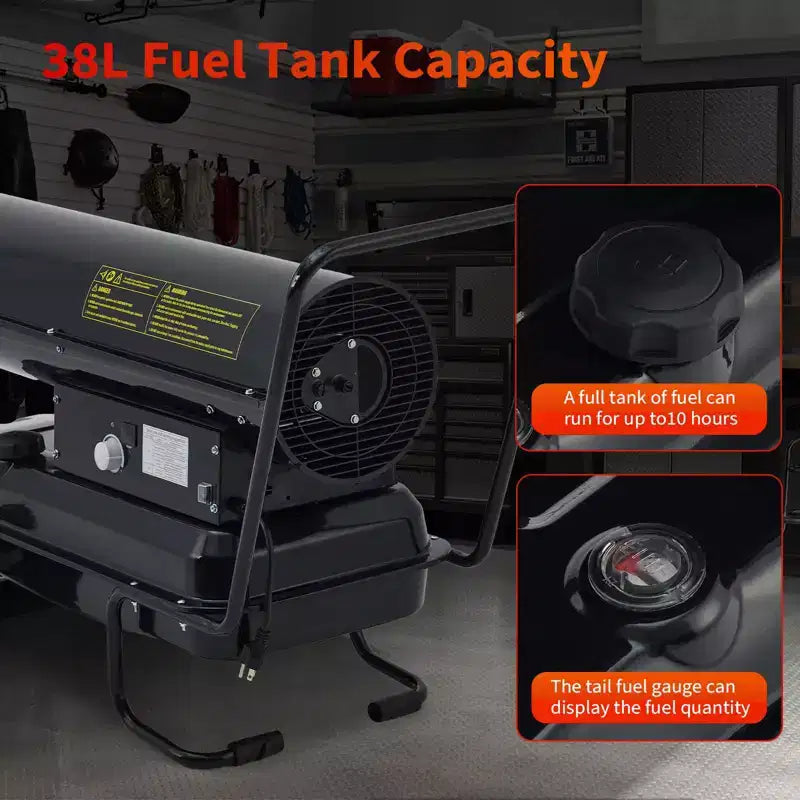 Chauffage au diesel et au kérosène de 140 000 BTU, chauffage à air pulsé portable avec thermostat et roues, réservoir de carburant de 38 L pour 10 heures d'autonomie, pour garage, atelier