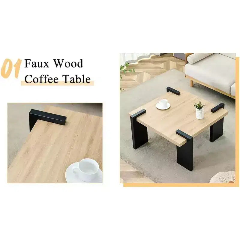 Table basse en bois avec texture grain de bois clair, Table d'appoint moderne pour balcon, chambre, salon, bureau à domicile