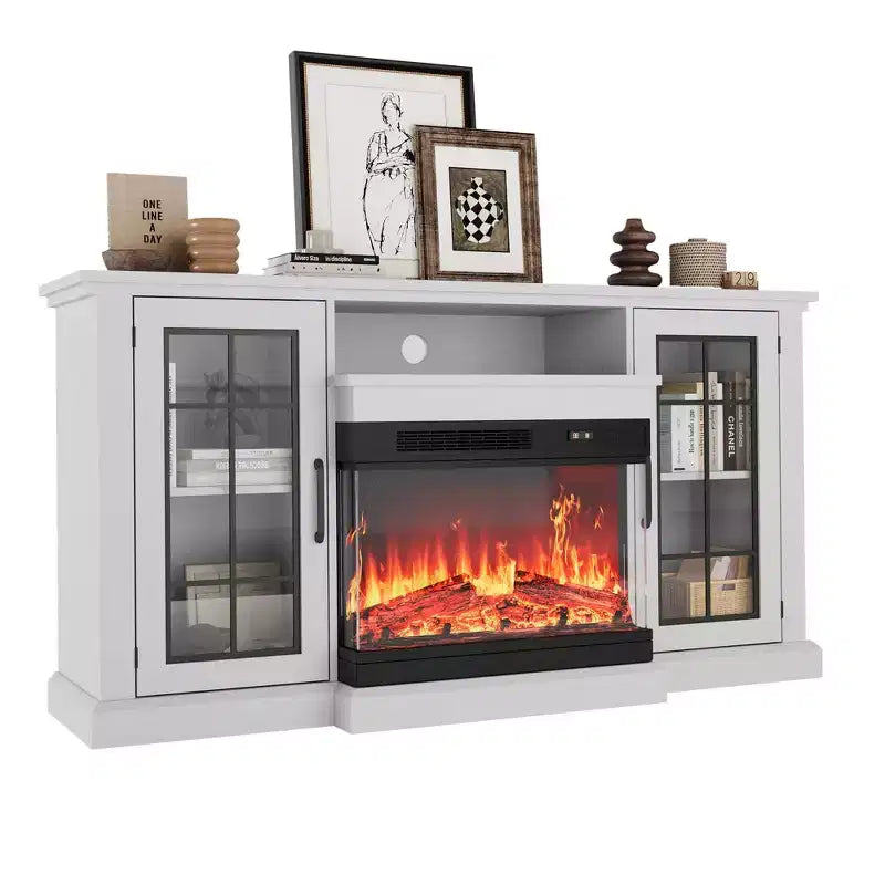 Fireplace TV Stand with 3-Sided Glass & Adjustable Flame, Electric Fireplace Modern Entertainment Center Console Table Cabniet,for TVs up to 65