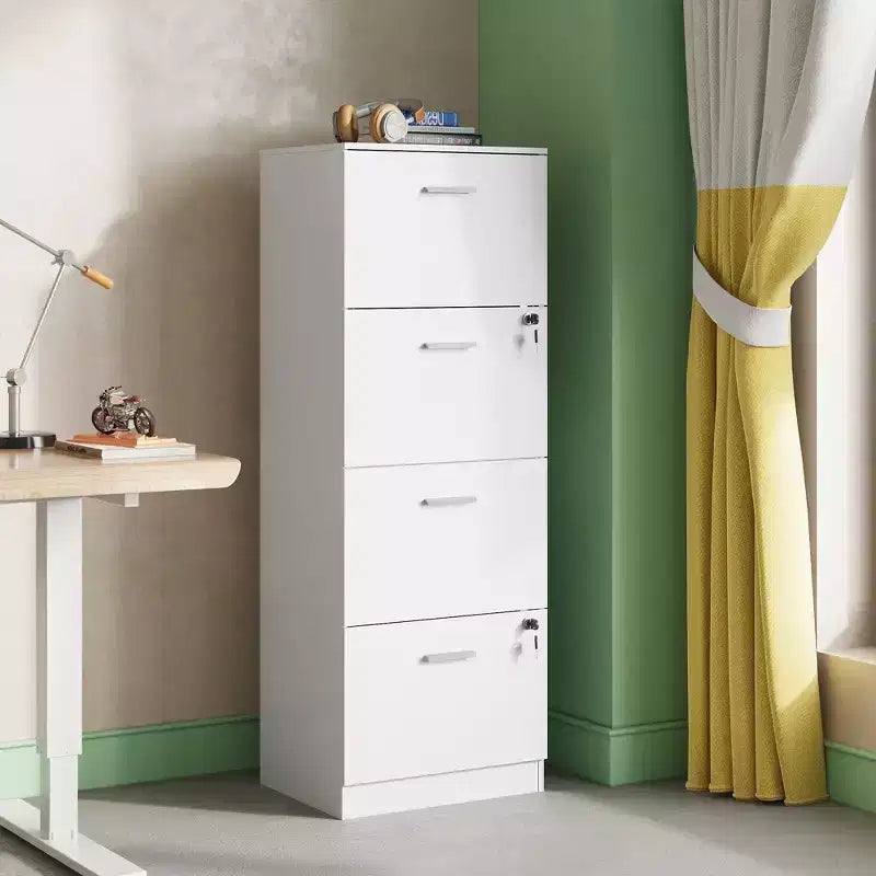 DEXYLLO Classeur vertical à 4 tiroirs avec serrure – Meuble de rangement en bois pour bureau à domicile, convient aux dossiers de format A4/Lettre