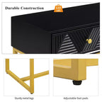 Table d'entrée moderne Okak avec pieds dorés, console étroite avec 2 tiroirs et motif à rayures, table d'appoint pour salon, couloir
