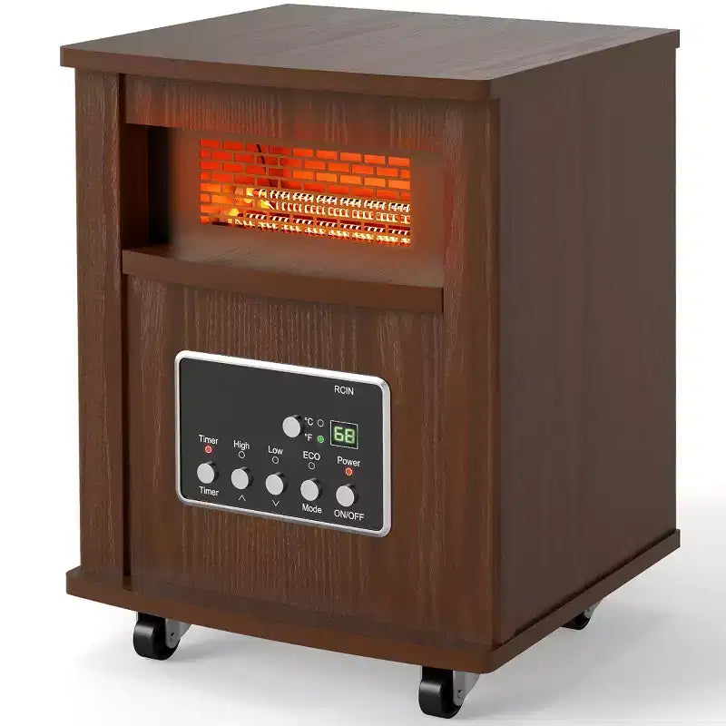 Etust 16 Wood Cabinet Space Heater, 1500W Infrared Heater with Thermostat, Portable Electric Heater for Indoor Use