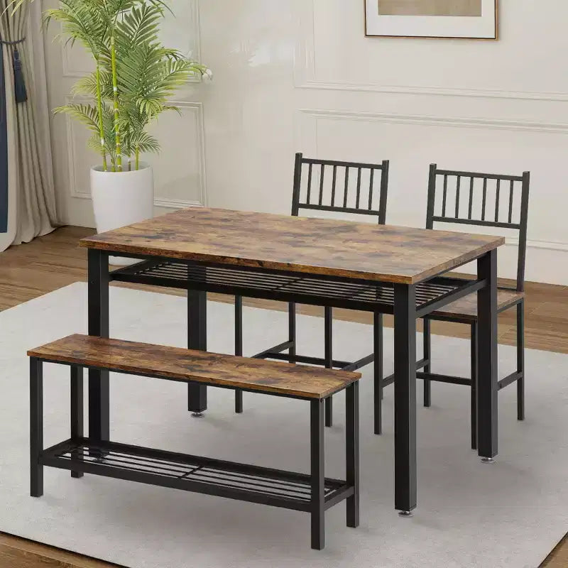 Ensemble table et chaises de cuisine modernes pour 4, avec banc et chaises, ensemble de table de cuisine avec étagère de rangement pour salle à manger/ferme/cuisine/appartement