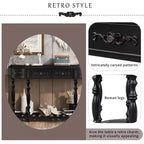 Table console Okak 52 po vintage incurvée avec sculptures exquises, table d'entrée avec 4 tiroirs et 1 étagère, table d'appoint pour salon, noir