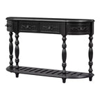 Table console Okak 52 po vintage incurvée avec sculptures exquises, table d'entrée avec 4 tiroirs et 1 étagère, table d'appoint pour salon, noir