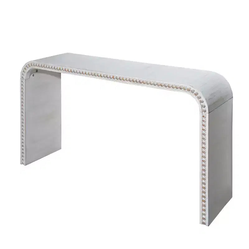 Okak 59IN Table d'entrée cascade avec perles en bois, console au design minimaliste, table d'appoint pour couloir, salon, blanc