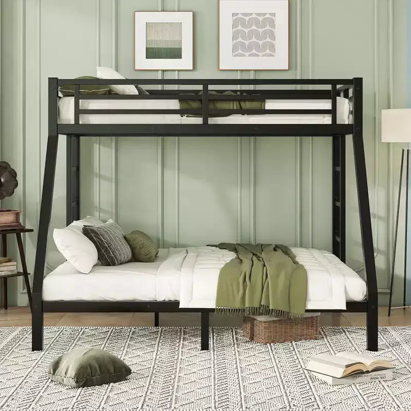 Lits superposés en métal double XL sur Queen pour adolescents et adultes, économisant de l'espace/réduisant le bruit/sans sommier tapissier, noir