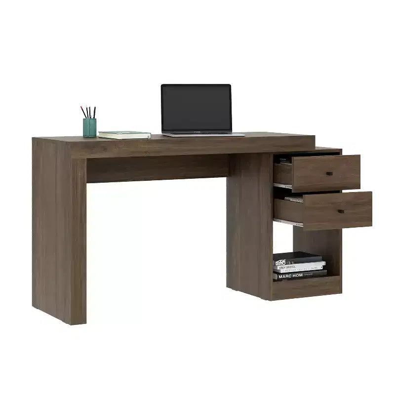 Okak 47.5IN Bureau extensible moderne, bureau d'ordinateur avec 2 tiroirs et 1 étagère, bureau d'écriture pour salle de lecture, bureau d'étude