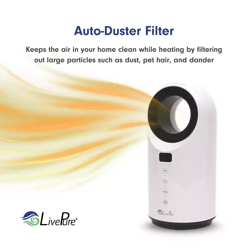Chauffage céramique à turbine Vortex Auto-Duster LivePure LP2200, 1500 W, télécommande, minuterie de 12 heures, thermostat numérique, oscillation à 60°